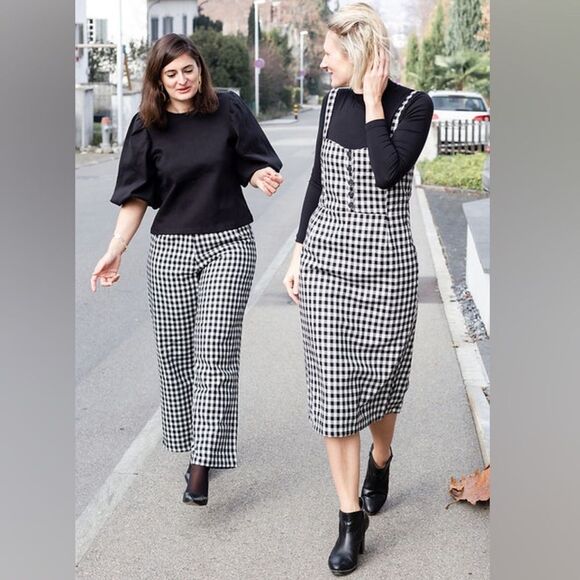 Rita Row Emma Fitted Gingham Dress in Black White Size Medium - Picture 3 of 10